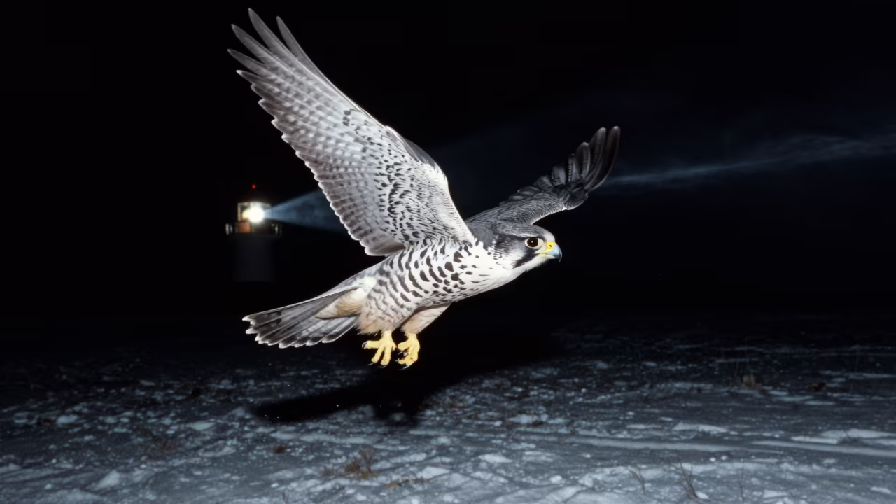 Peregrine Falcon Mid Stoop Winter Night in in United States
