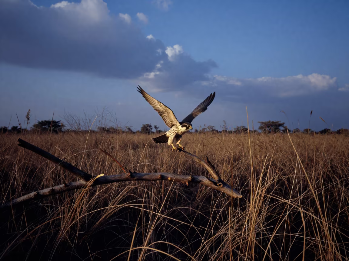 Peregrine Falcon Stoop at Gujarat Reed Bed in at the edge of a reed bed in Gujarat