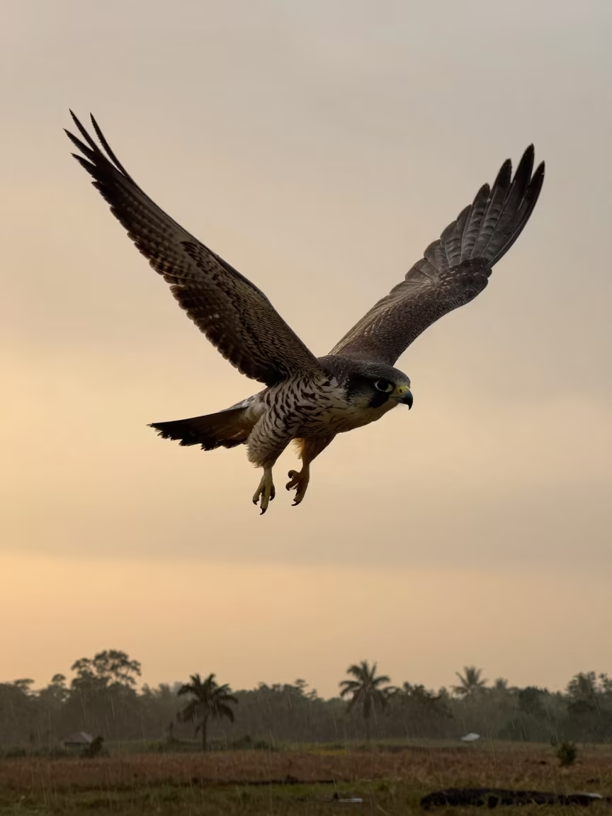 Peregrine Falcon Stooping in Monsoon Evening Light in near Srivijayapuram