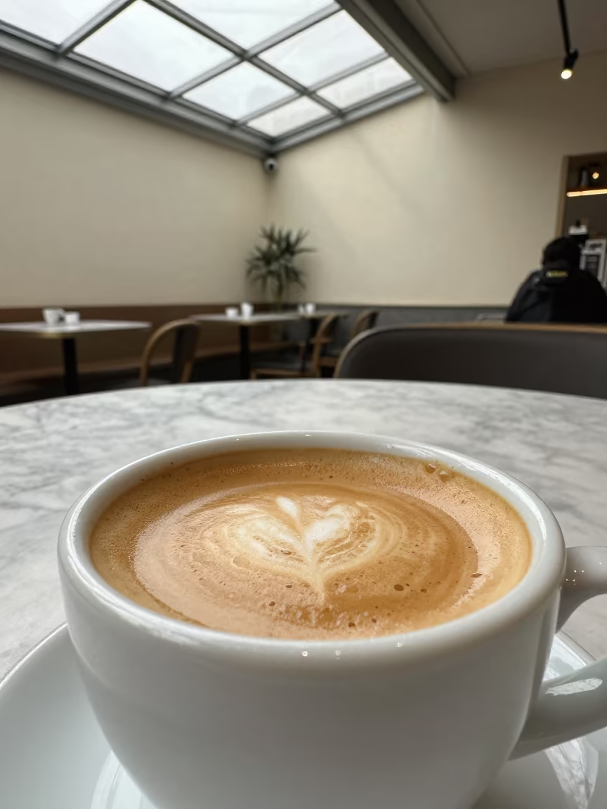 Perfect Espresso Crema Madrid Cafe in on a marble cafe table in Madrid