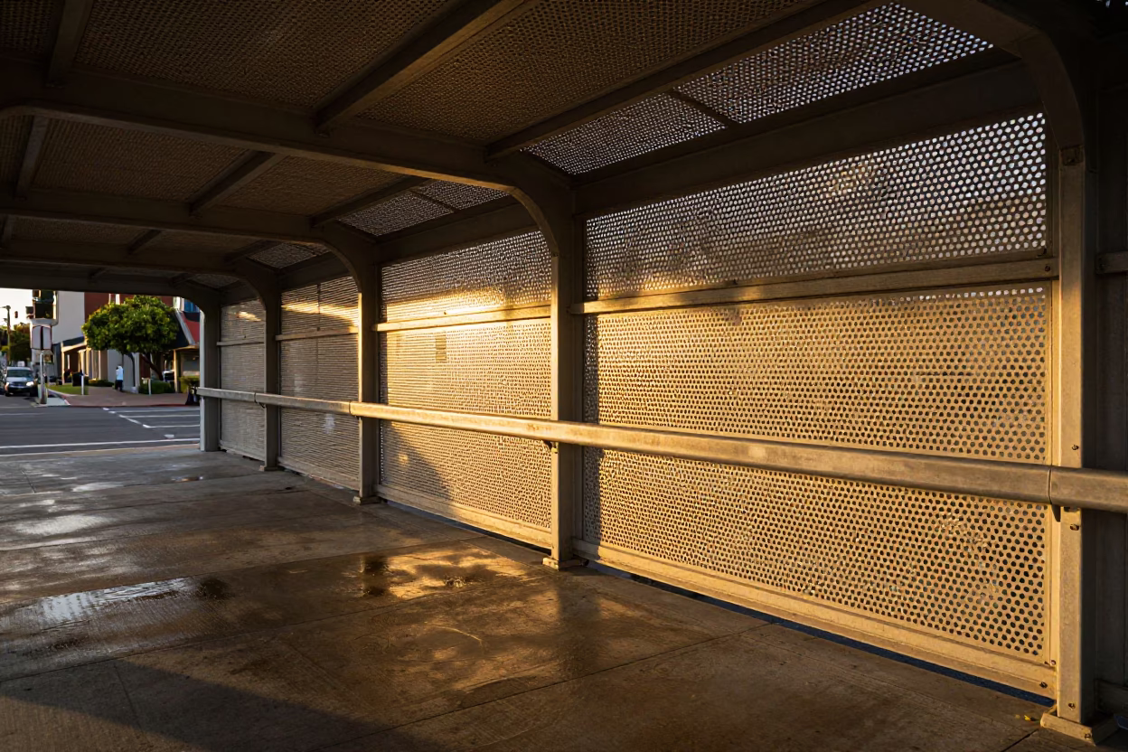 Perforated Metal in Los Angeles at Honeyed Evening Light in in Los Angeles, California, United States