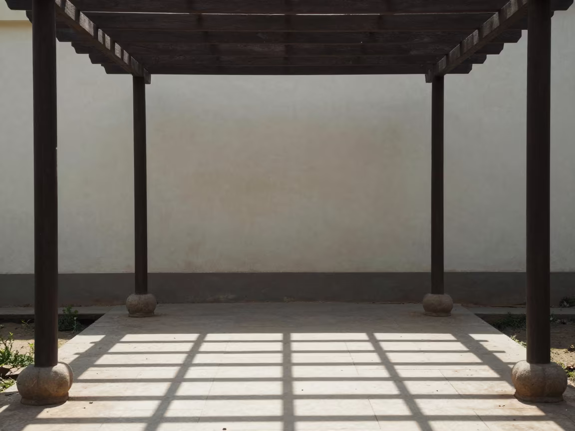 Pergola Shadow Grid on Skylit Narnaul Patio in inside a skylit passageway near Narnaul