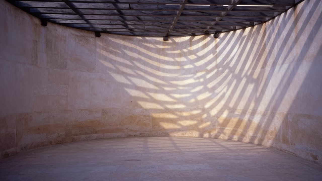 Pergola Shadows Grid on Sfax Atrium Patio in inside a vaulted atrium in Sfax