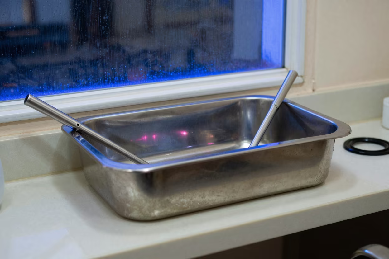 Perm Rod Sanitizer Tub in Luxor Salon Evening in inside a salon row in Luxor