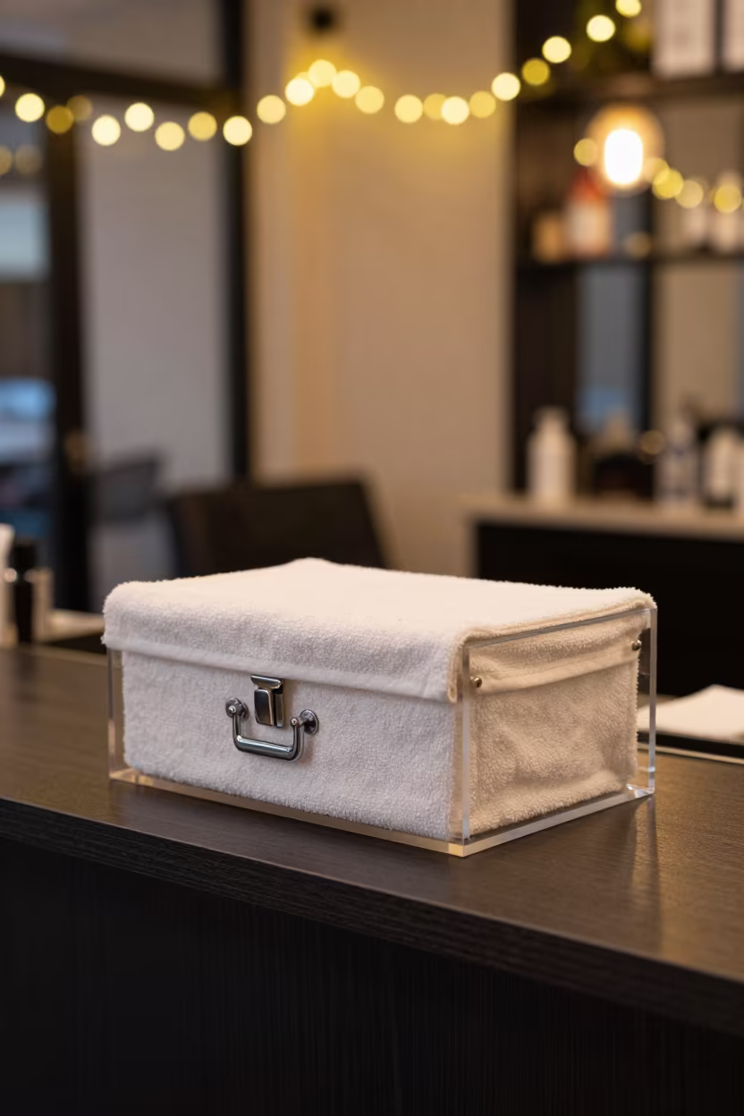 Perm Sleeve Box on Salon Counter in Kuwait in inside a salon row in Kuwait City