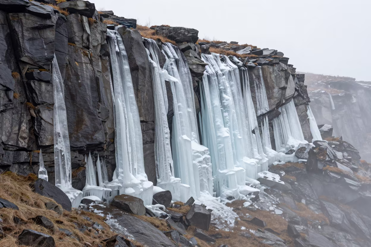 Permafrost Cliff Ice Wedges Misty Oslo Spring in near Oslo