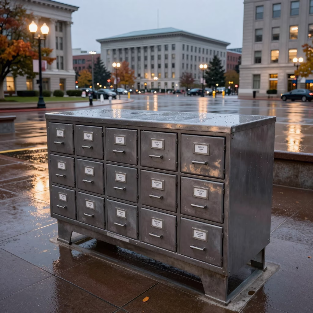 Permit Archives in Salt Lake City Square at Dusk in in a public square in Salt Lake City