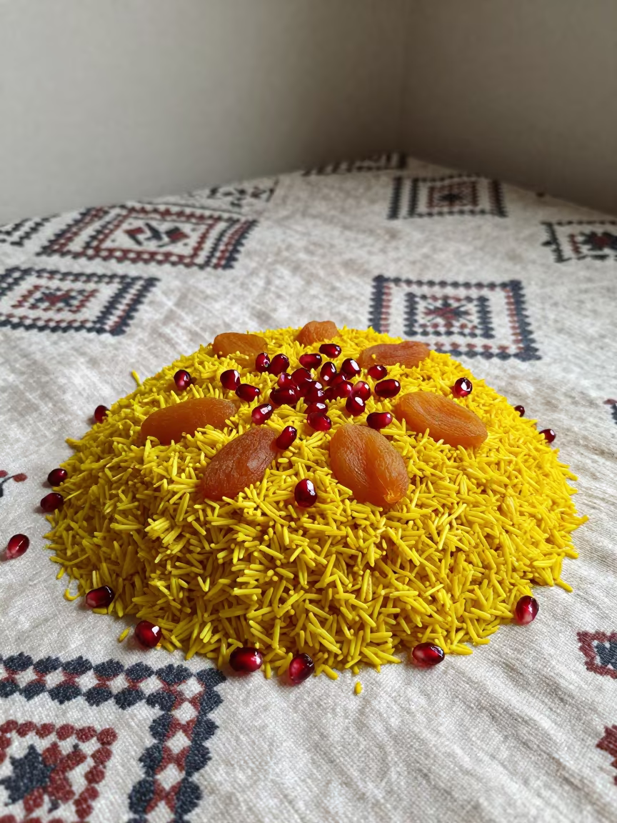Persian Jeweled Rice with Saffron Crust on Picnic Blanket in on a picnic blanket in Rawalpindi