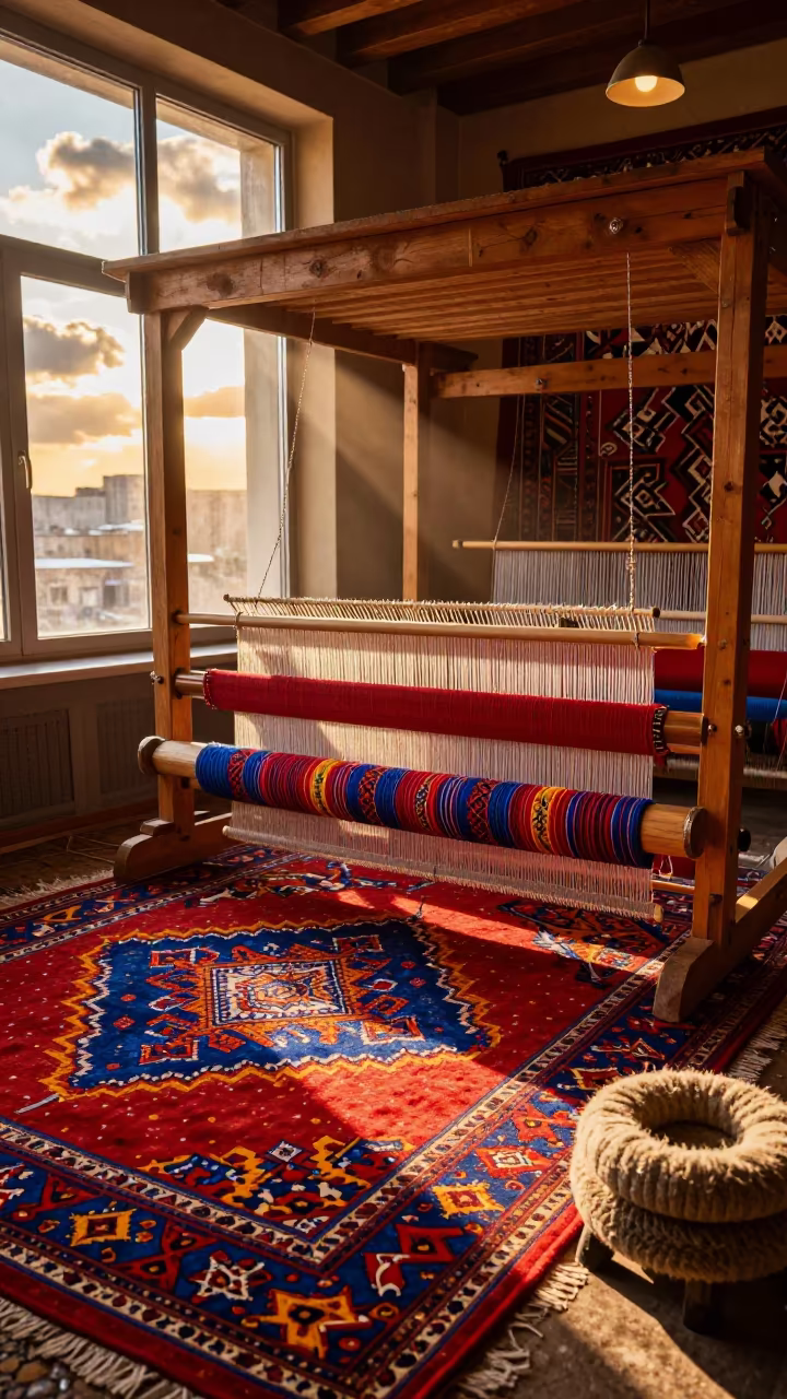 Persian Loom in Yerevan Golden Hour Workshop in in a ceremonial hall in Yerevan