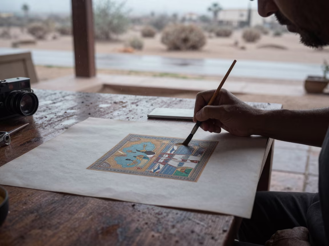 Persian Painter Detailing in El Paso Rain in in El Paso
