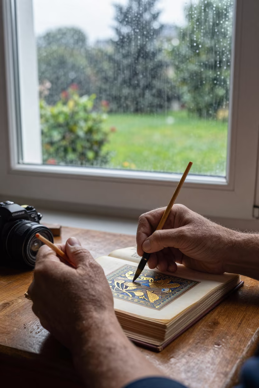 Persian Painter Details Miniature in Rain in near Potsdam