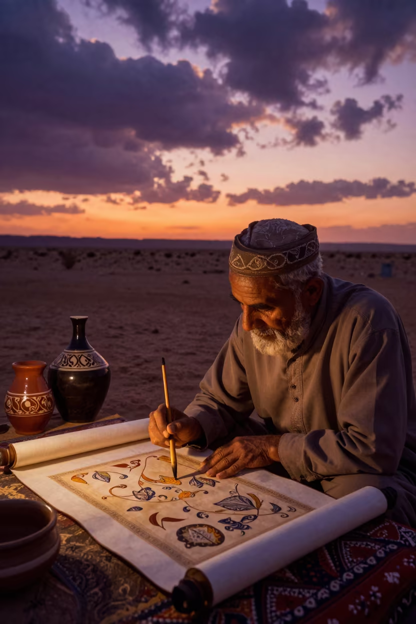 Persian Painter Working at Sunset in Swakopmund in in Swakopmund