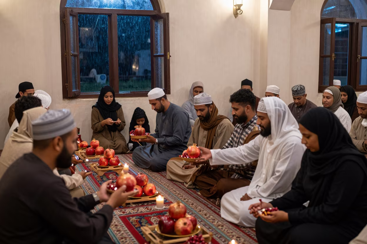 Persian Yalda Night with Pomegranates in Zanzibar Hall in in a prayer hall in Zanzibar