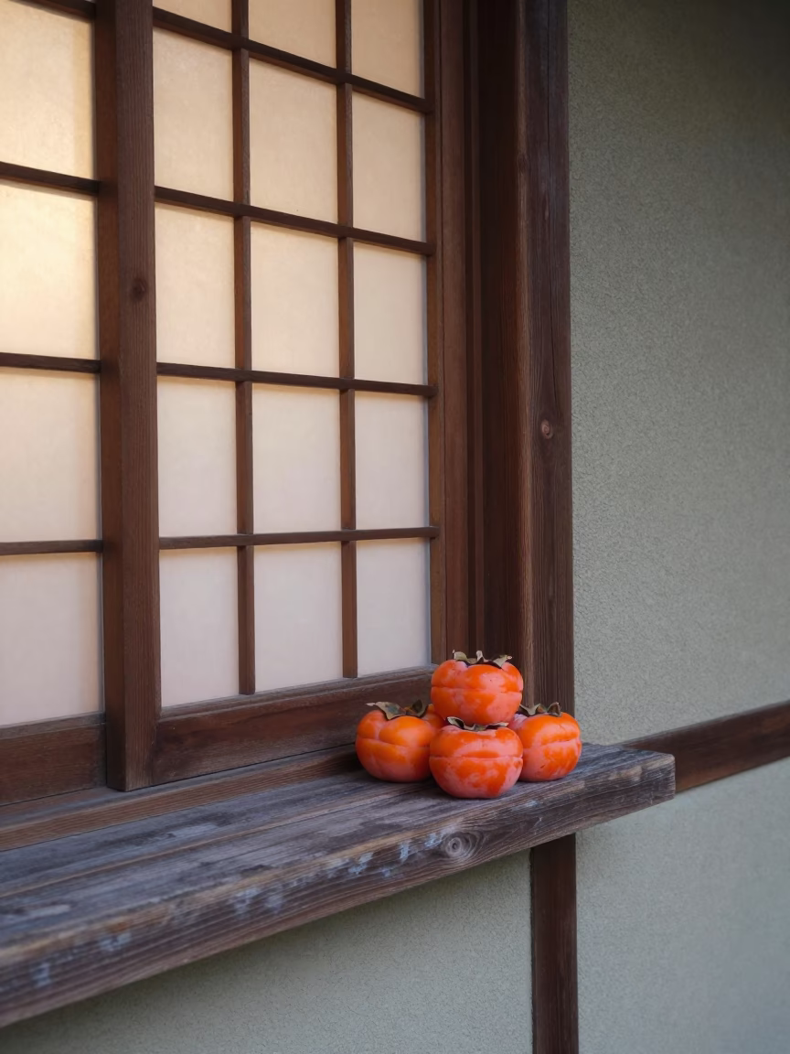 Persimmons just after sunrise in Tokyo in in Tokyo, Japan