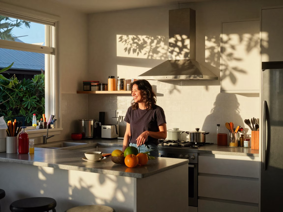 Person Smiling in Auckland at Evening Light in in Auckland, New Zealand