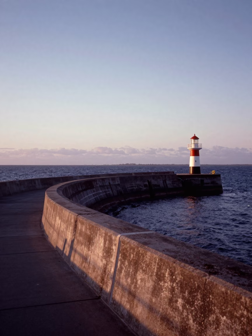Perth Breakwater Curve and Harbor Beacon at Early Evening in Western Australia in in Perth, Western Australia, Australia