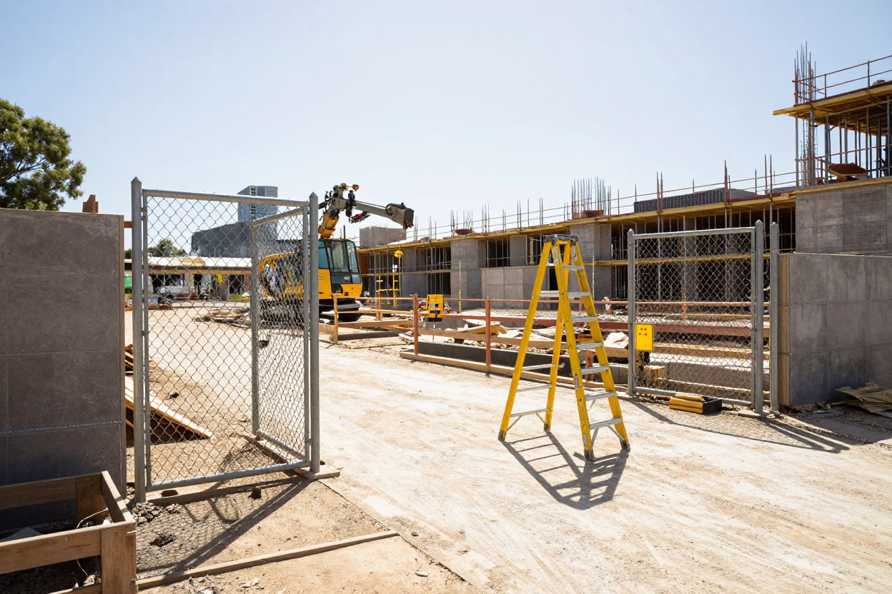 Perth Construction Site at The Flat Glare Of Noon Light in in Perth, Western Australia, Australia