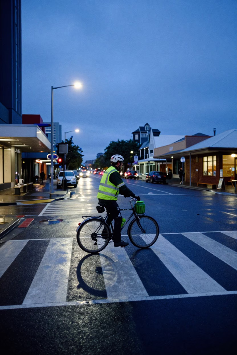 Perth Cyclist at Blue Hour in in Perth, Western Australia, Australia
