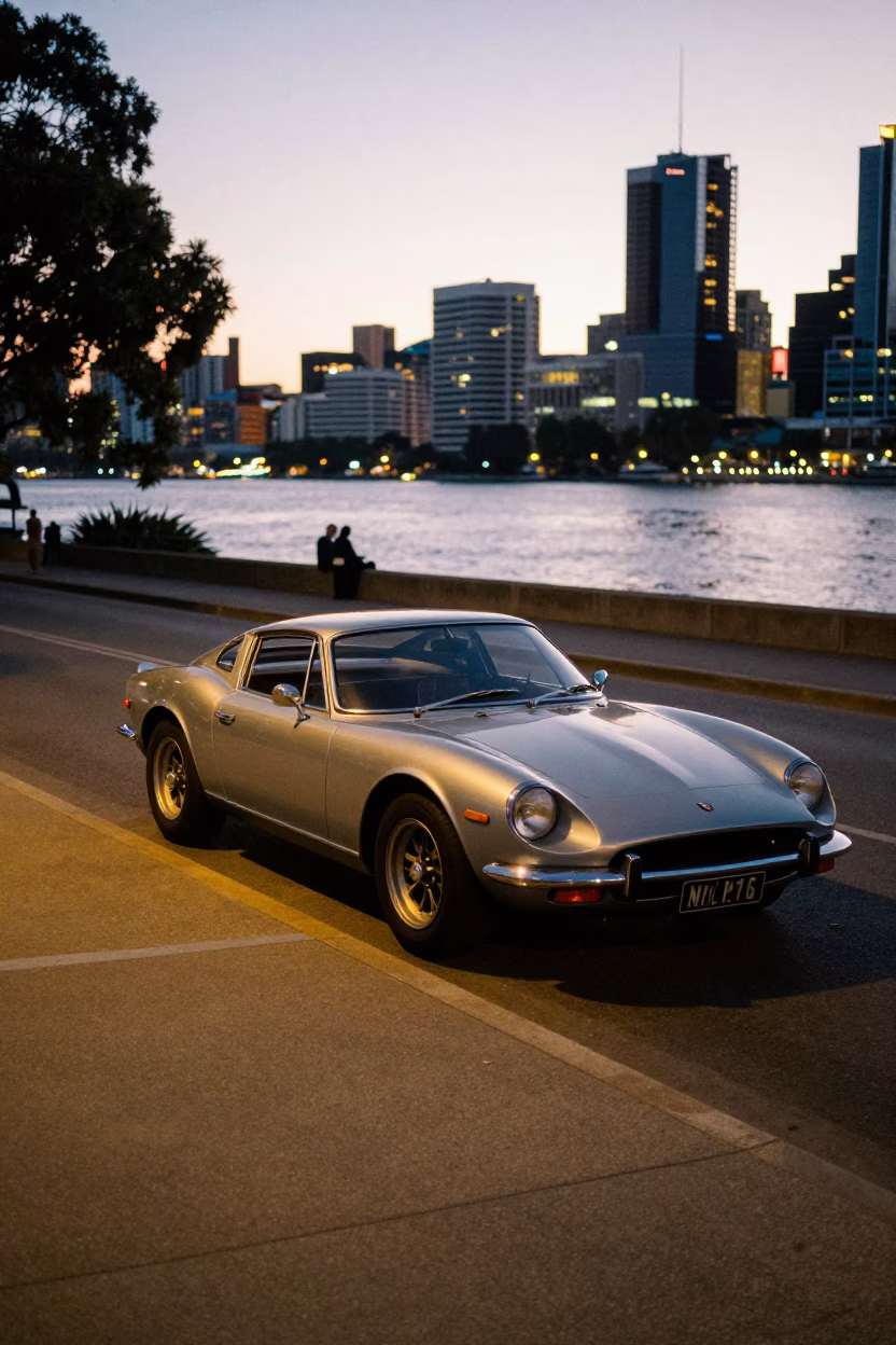 Perth Early Evening Street Scene with Vintage Sports Car and Local Interaction in in Perth, Western Australia, Australia