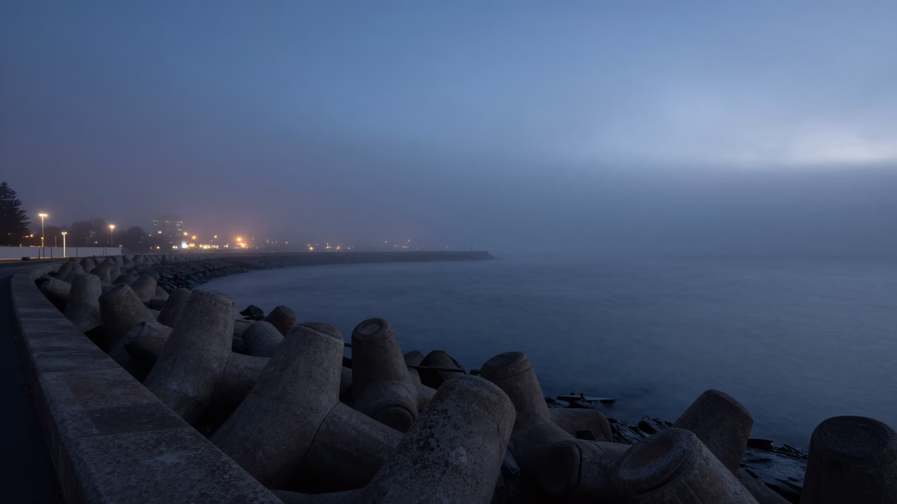 Perth Fog Crawling at The Predawn Darkness Light in in Perth, Western Australia, Australia