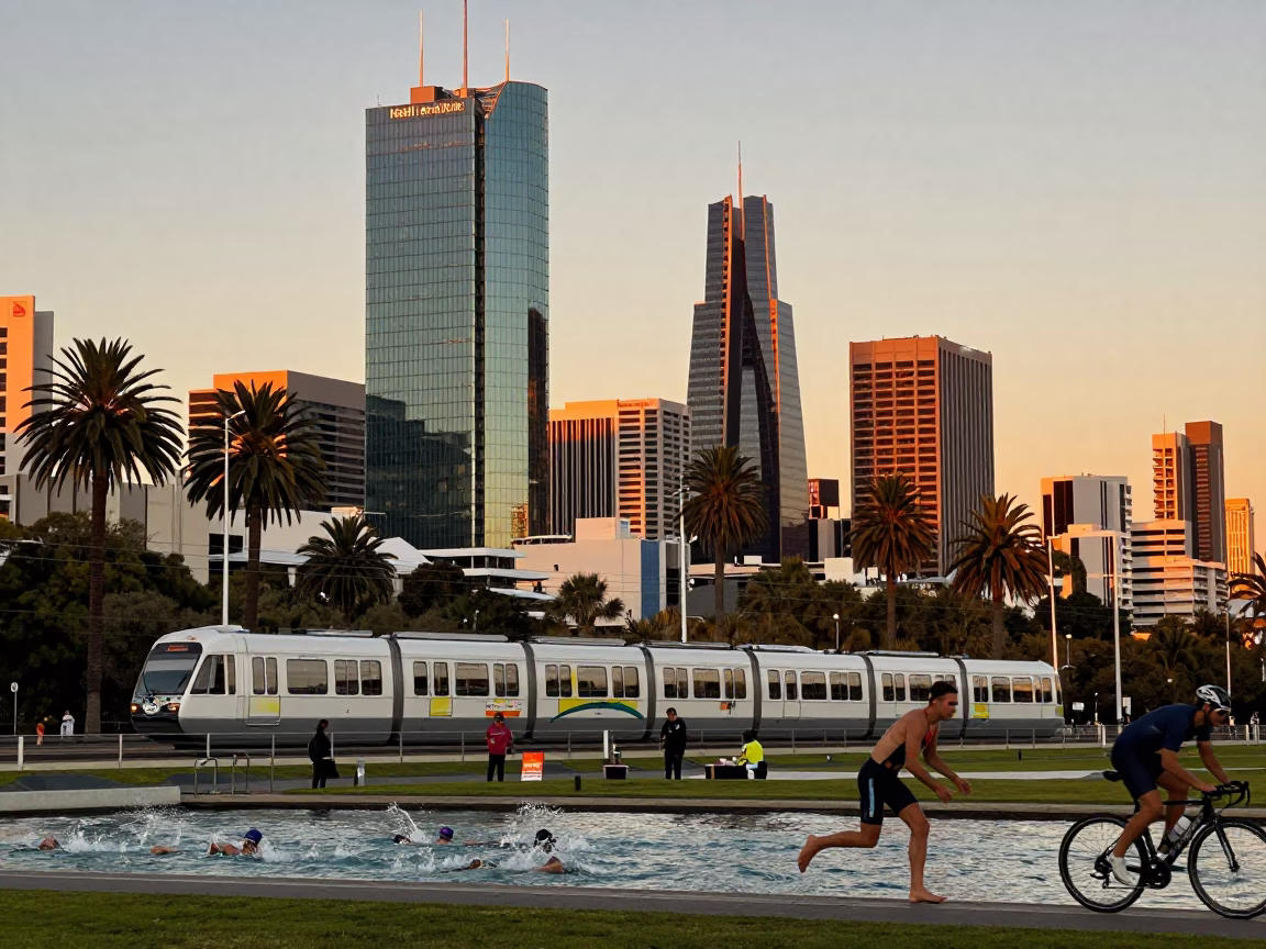 Perth Glass Towers at Honeyed Evening Light in in Perth, Western Australia, Australia