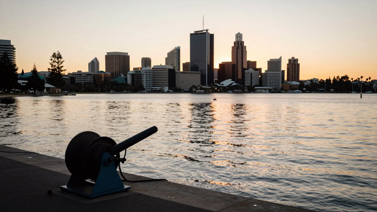 Perth Light Waterfront at First Light Of Dawn in in Perth, Western Australia, Australia