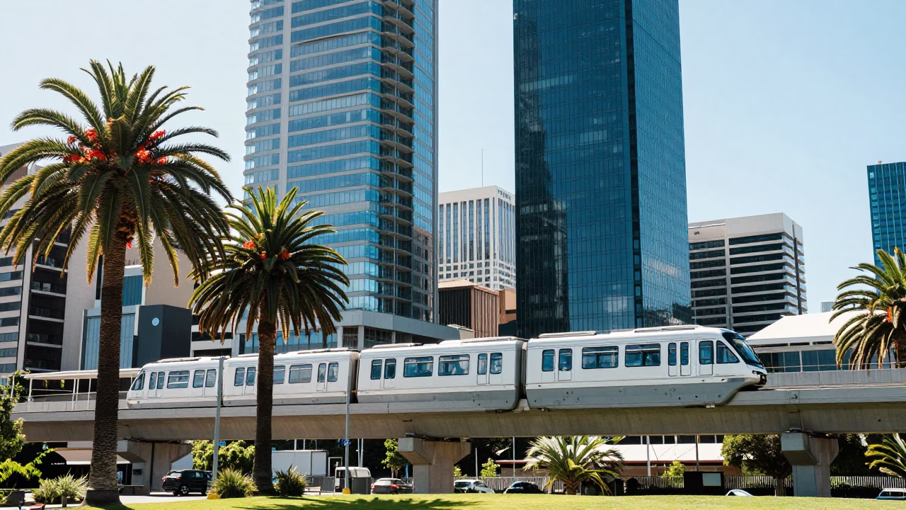 Perth Palm Trees at The Flat Glare Of Noon Light in in Perth, Western Australia, Australia