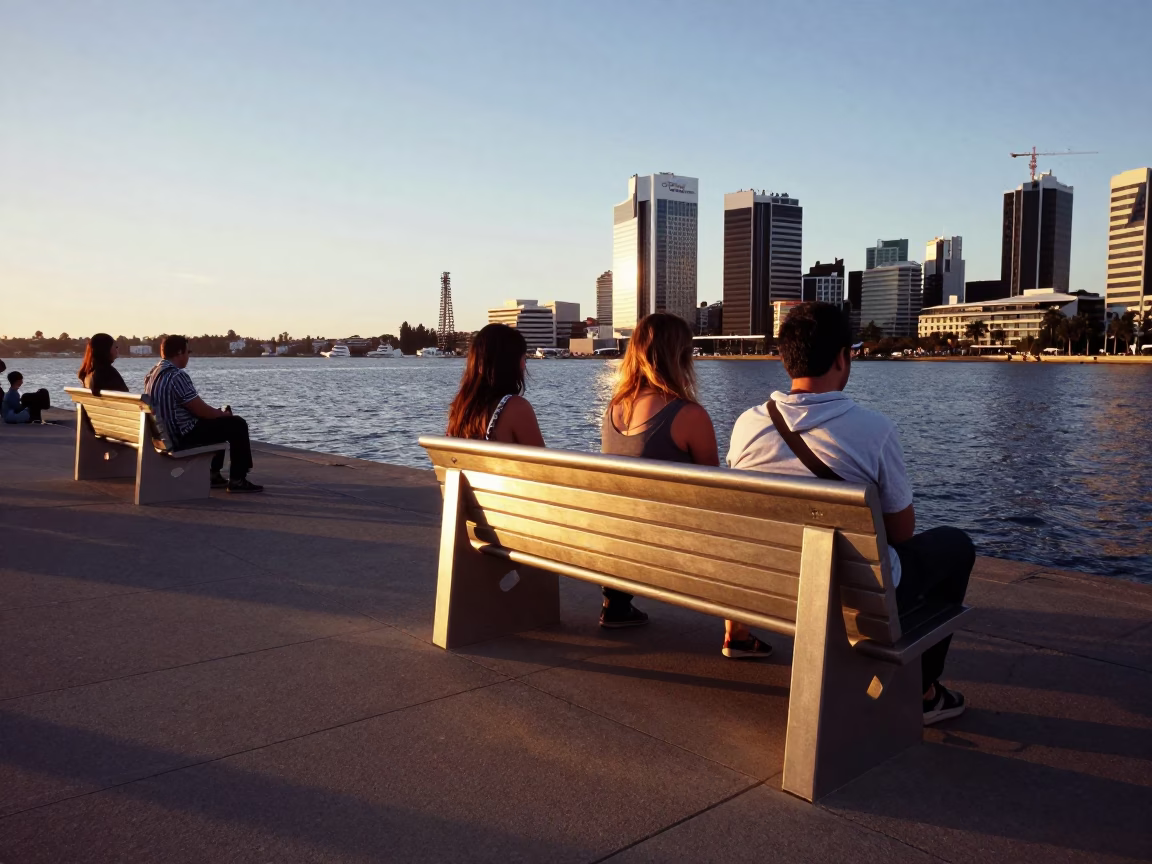 Perth Scene Waterfront at Sunset Light in in Perth, Western Australia, Australia