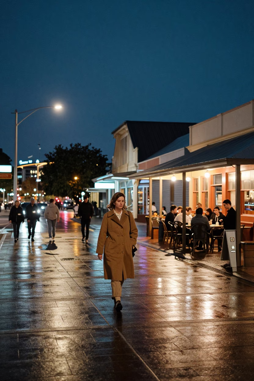 Perth Street Scene After Dark Under Mixed City Lights With Local Details in in Perth, Western Australia, Australia