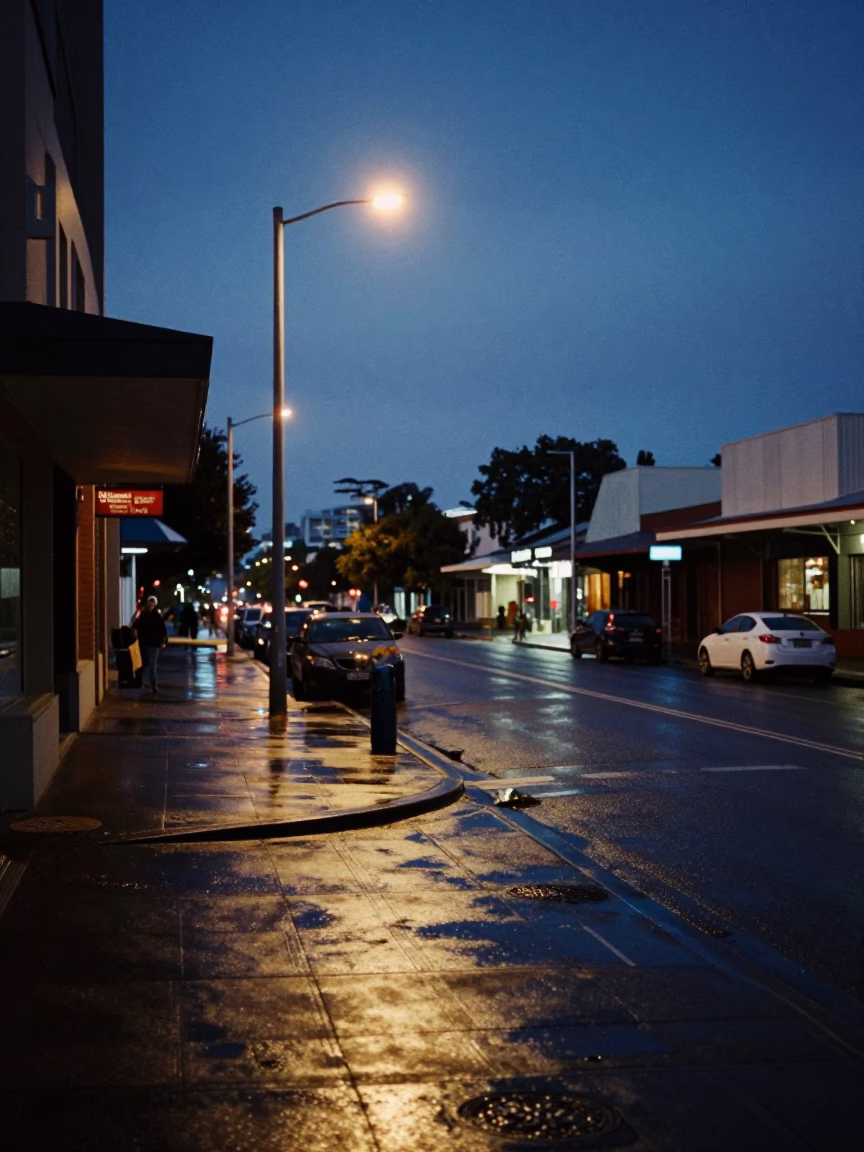 Perth Street Scene at The Predawn Darkness Light in in Perth, Western Australia, Australia