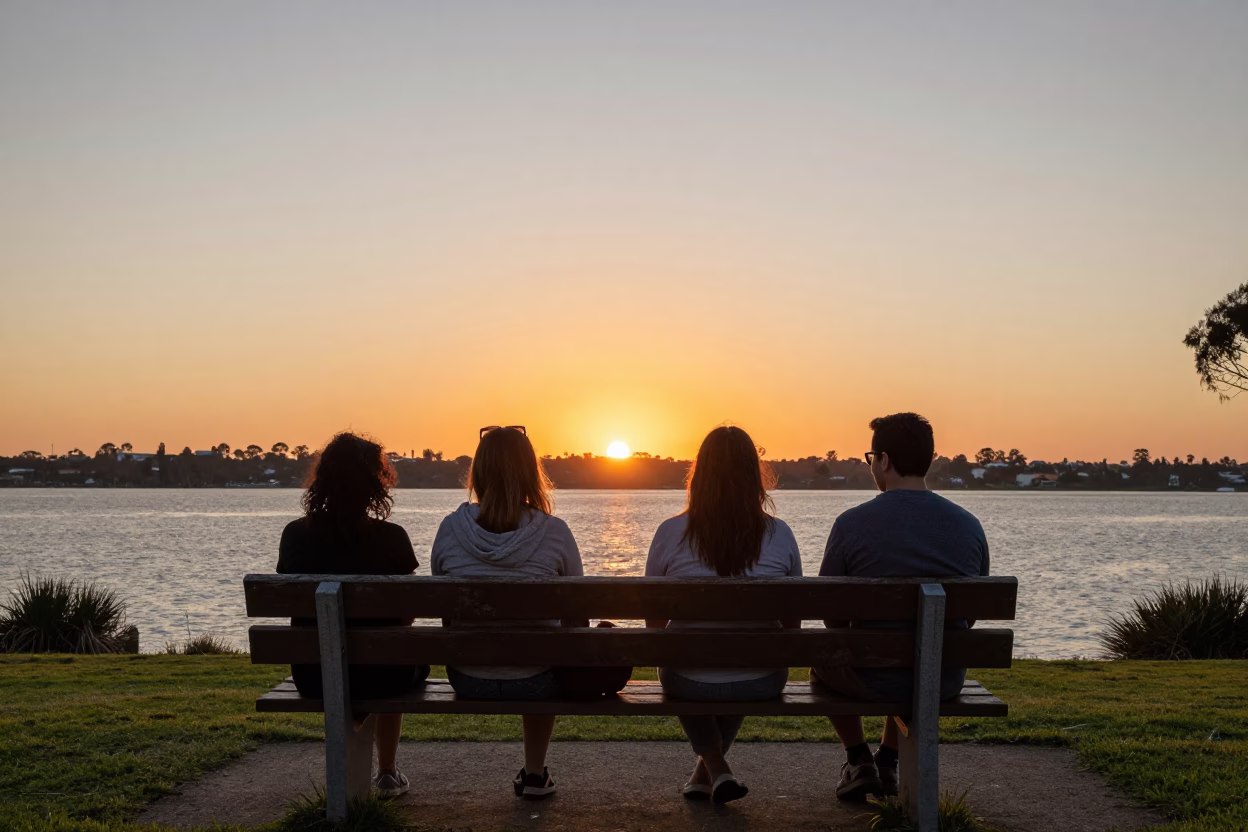 Perth Sunset at Kings Park Overlooking Swan River and City Skyline in in Perth, Western Australia, Australia