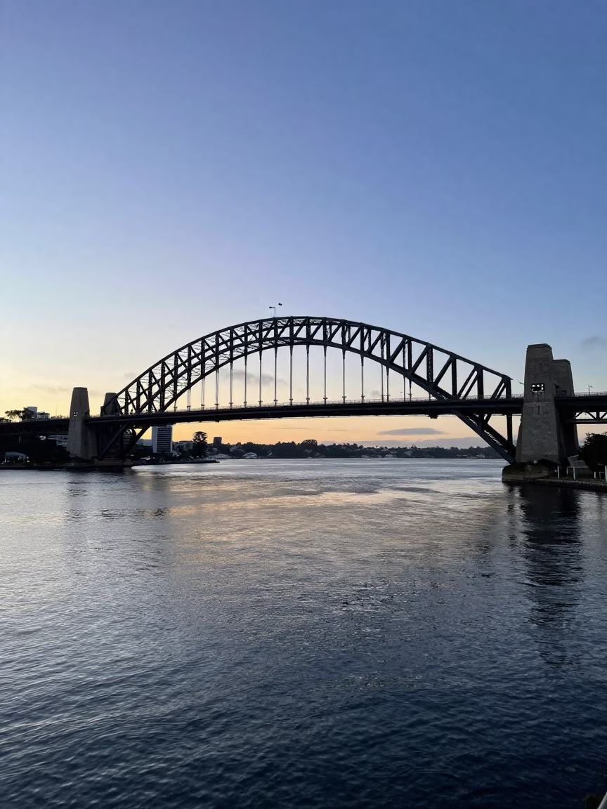 Perth Swan River Bridge at Dawn with Early Morning Commuter Activity in in Perth, Western Australia, Australia