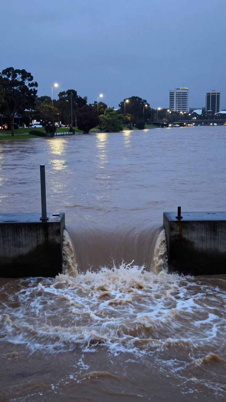 Perth Swollen River at Midnight Light in in Perth, Western Australia, Australia