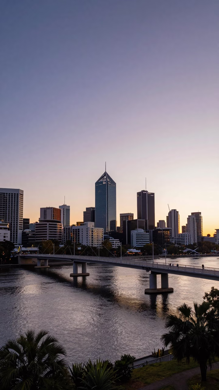 Perth Western Australia Dawn Light on Swan River Bridge and City Skyline in in Perth, Western Australia, Australia