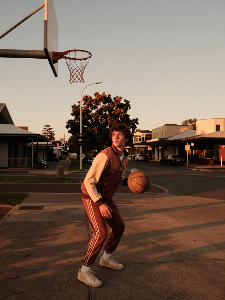 Perth Western Australia Dusk Street Scene with Basketball and Leaf Shadows in in Perth, Western Australia, Australia