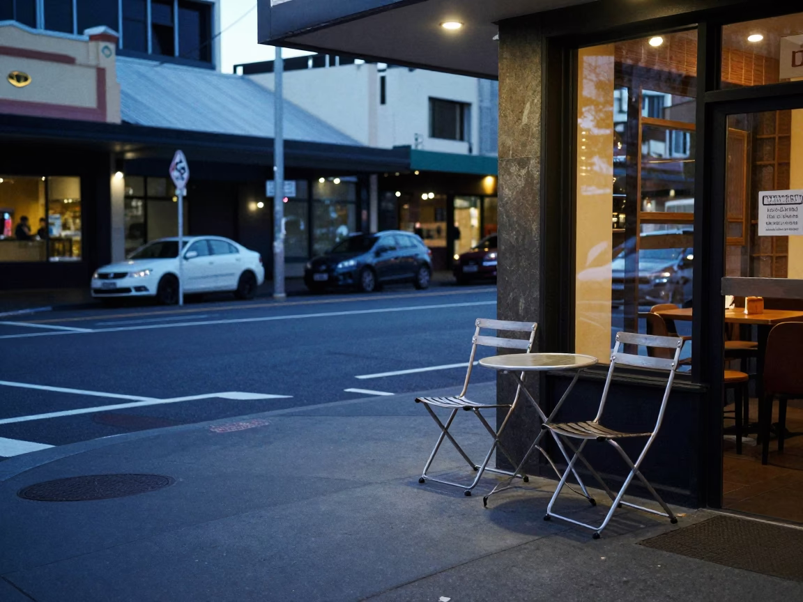 Perth Western Australia Early Evening Street Scene with Folding Chairs and Pigeons in in Perth, Western Australia, Australia