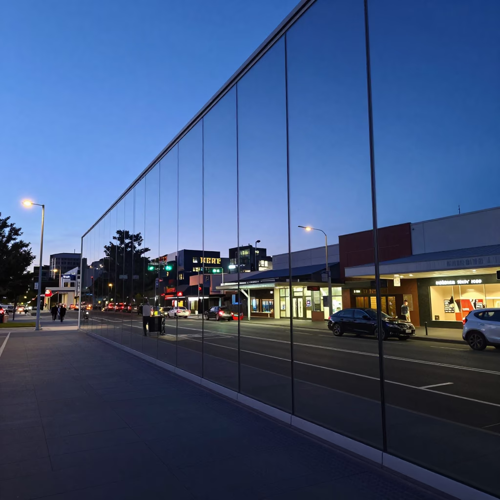 Perth Western Australia Evening Blue Hour Street Scene with Clear Glass Architecture in in Perth, Western Australia, Australia