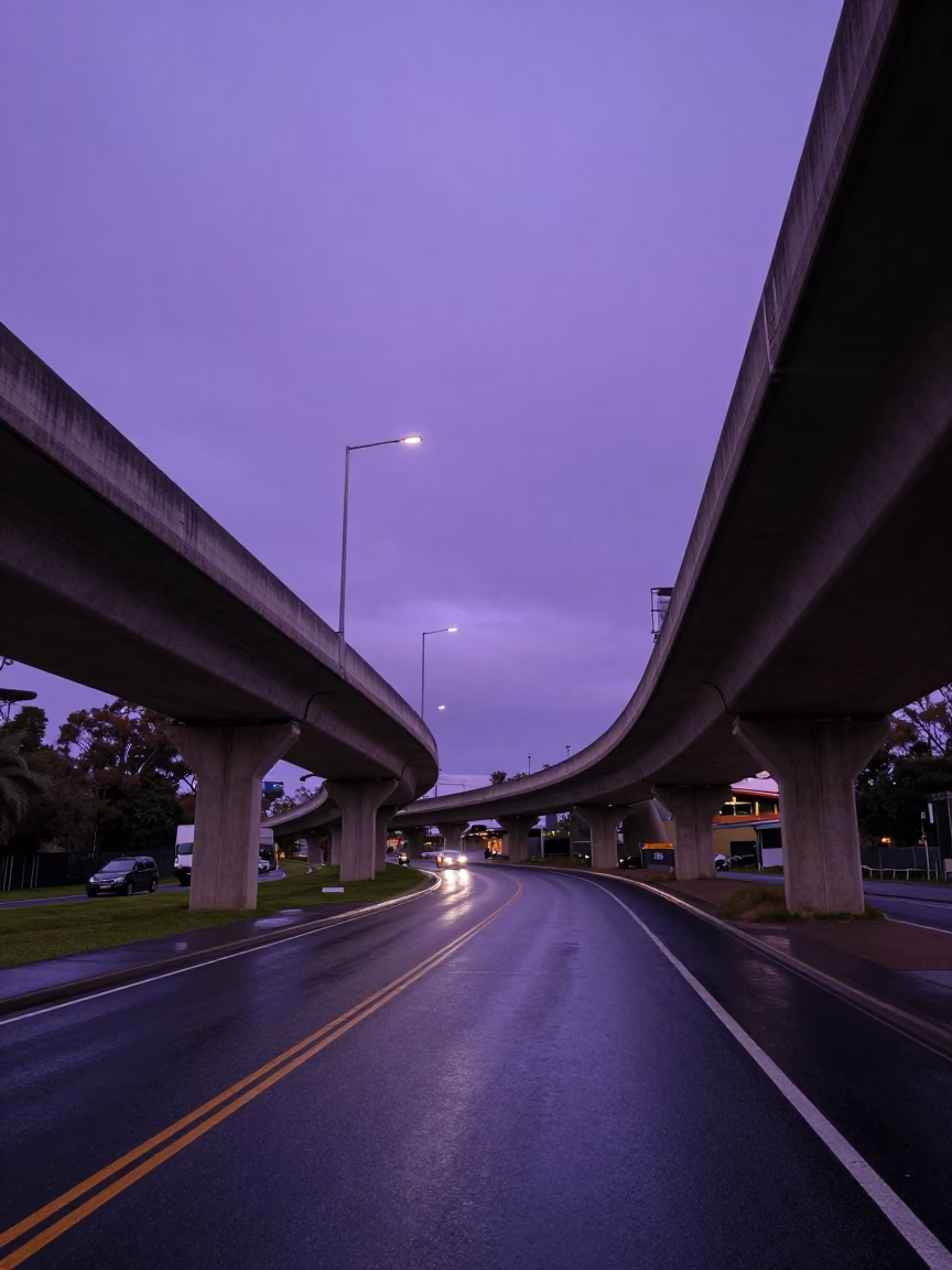 Perth Western Australia Evening Overpass Ramp Violet Sky Street Scene in in Perth, Western Australia, Australia