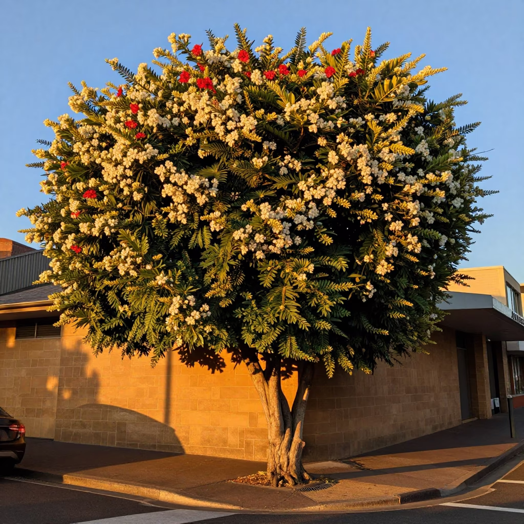 Perth Western Australia Evening Plumbago Hedge Street Scene Honeyed Light in in Perth, Western Australia, Australia