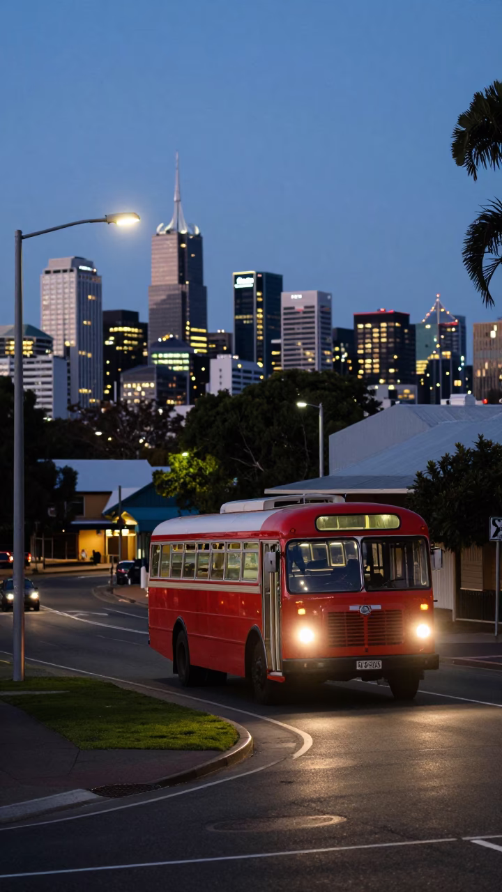 Perth Western Australia Evening Street Scene with Classic Bus and Local Details in in Perth, Western Australia, Australia