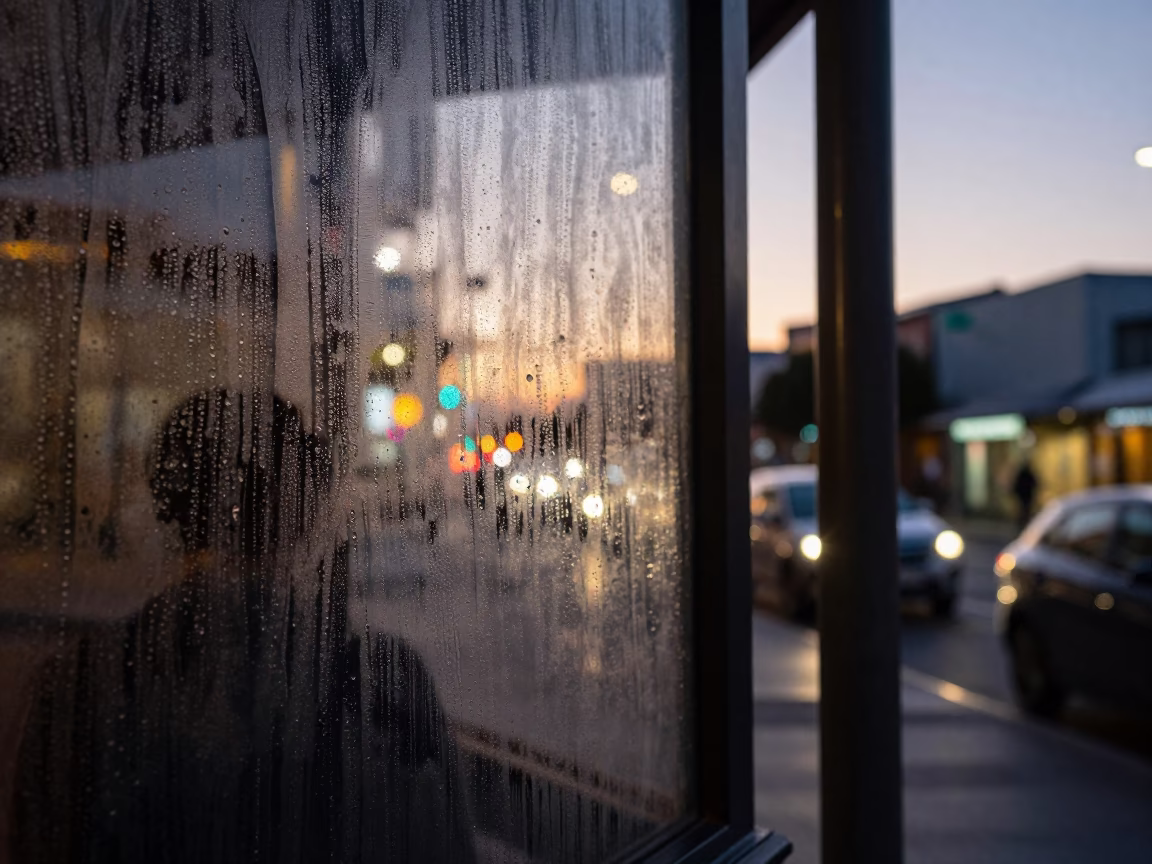 Perth Western Australia Evening Street Scene with Condensation on Glass and Urban Reflections in in Perth, Western Australia, Australia