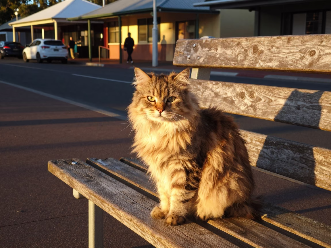 Perth Western Australia Evening Street Scene with Highland Cat and Local Details in in Perth, Western Australia, Australia