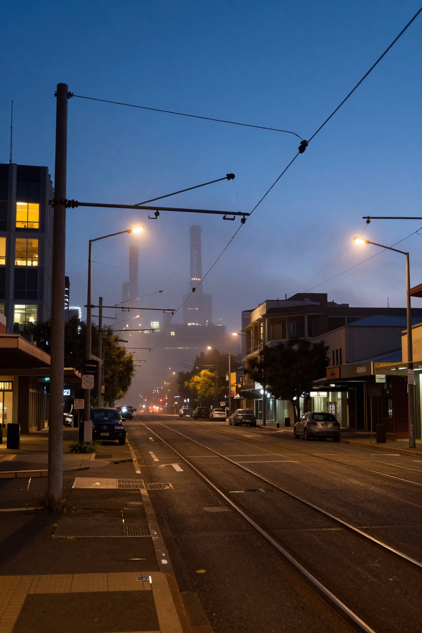 Perth Western Australia Evening Street Scene with Rail Catenary and Local Life in in Perth, Western Australia, Australia