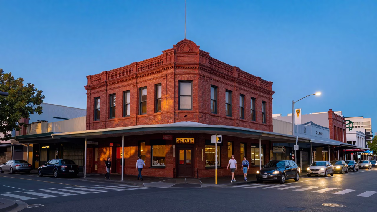 Perth Western Australia Evening Street Scene with Vintage 1960s Elements in in Perth, Western Australia, Australia