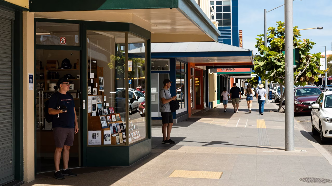 Perth Western Australia Midday Street Scene with Shop Display and Local Interaction in in Perth, Western Australia, Australia