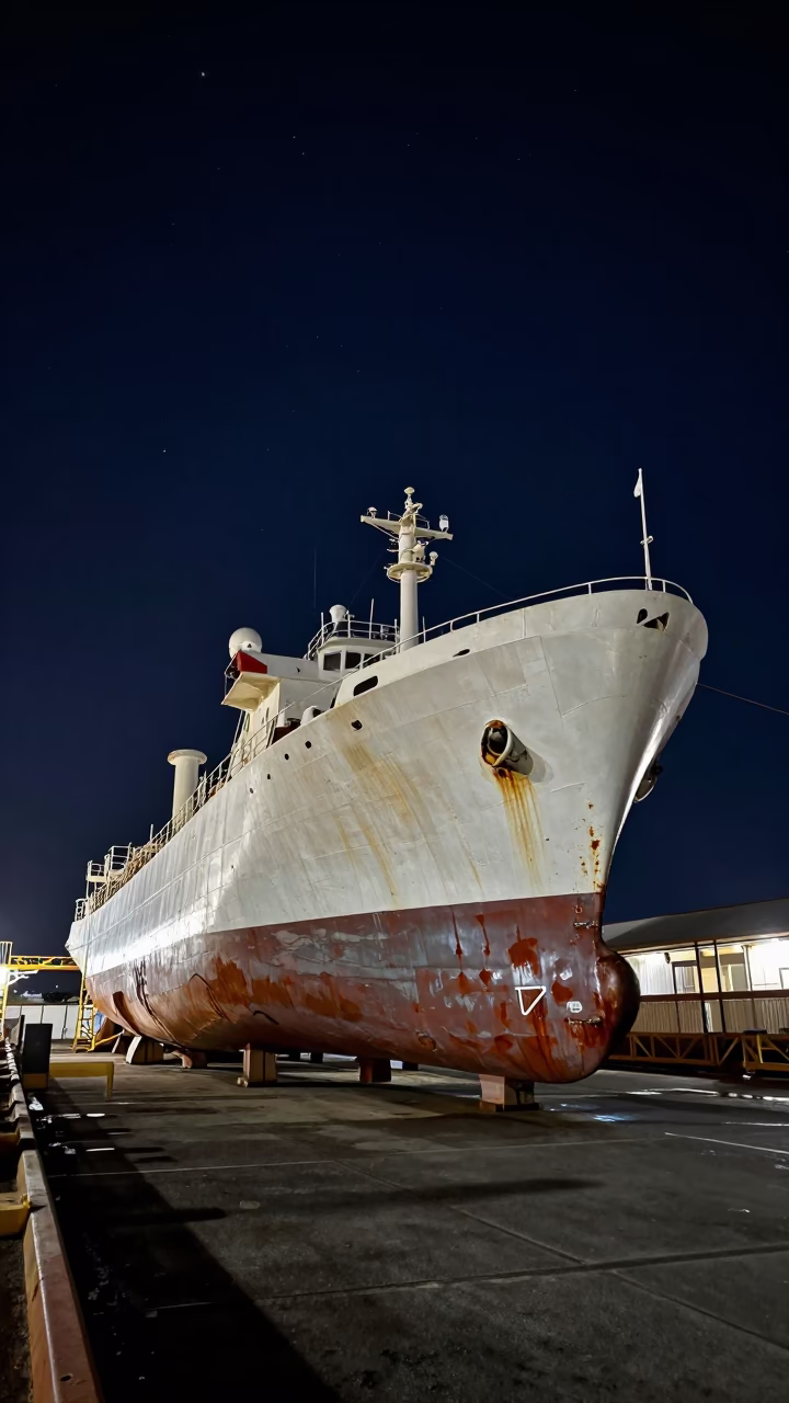 Perth Western Australia Night Sky Dry Dock Ship Hull Under Deep Night in in Perth, Western Australia, Australia