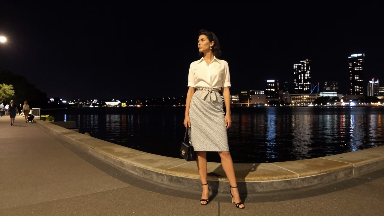 Perth Western Australia Night Sky High Fashion Street Photography with Portuguese Water Dog in in Perth, Western Australia, Australia