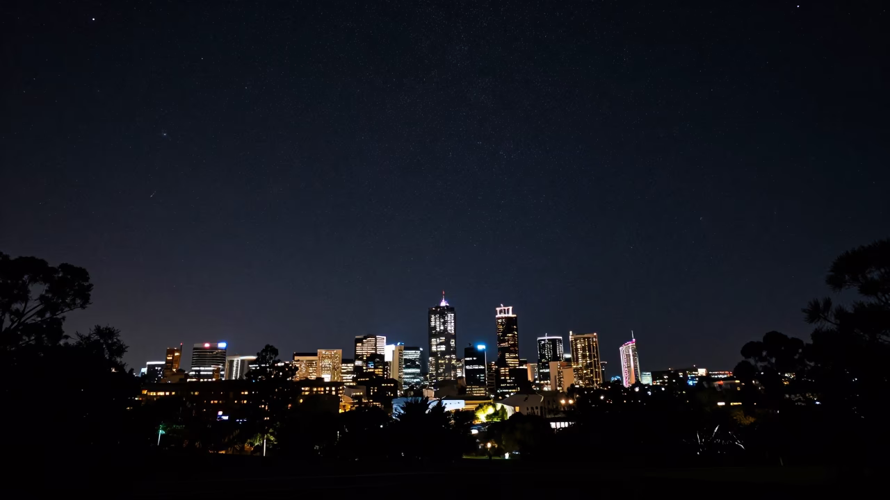 Perth Western Australia Night Skyline View from Kings Park Under Deep Night in in Perth, Western Australia, Australia