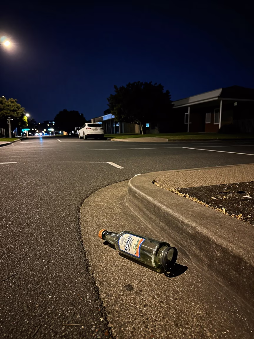 Perth Western Australia night street scene with bottle and rubber fig tree in in Perth, Western Australia, Australia