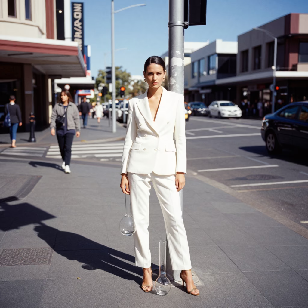 Perth Western Australia Noon Light High Fashion Editorial Street Scene in in Perth, Western Australia, Australia